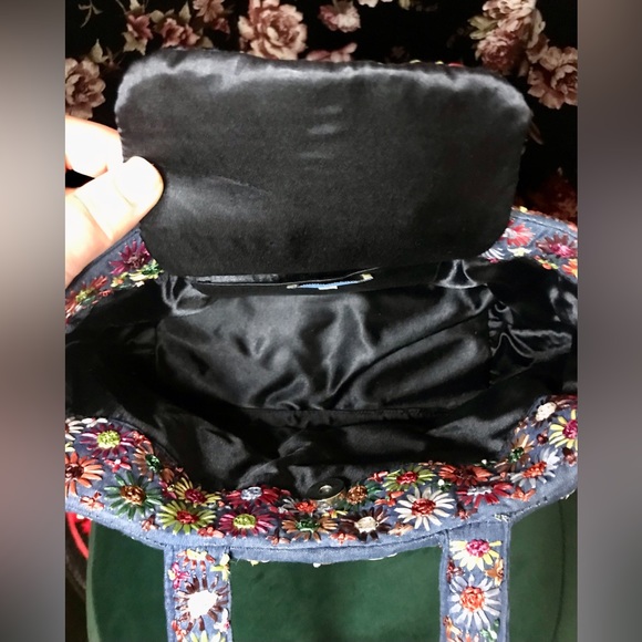 Pierre Urbach Structured Multicolor Embroidered Floral Snap Top Closure Tote Bag - Picture 3 of 8